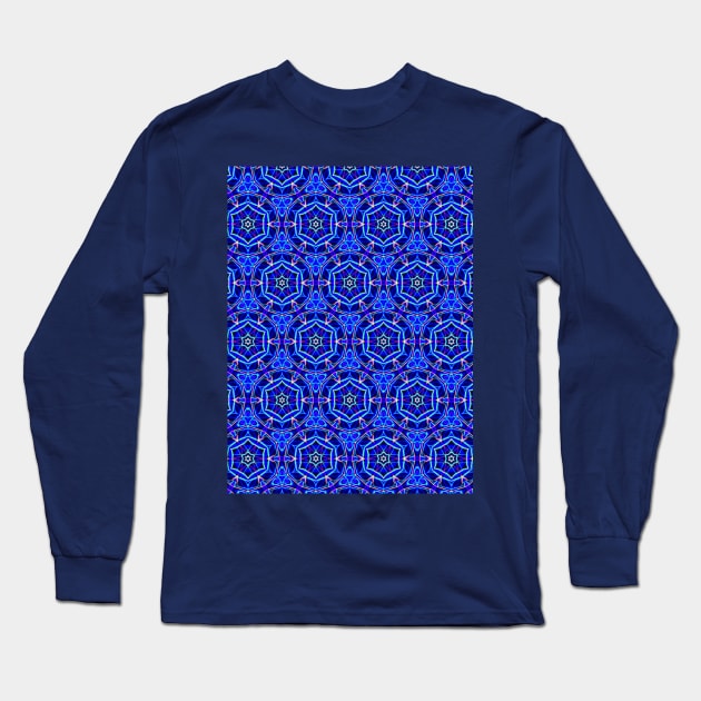 Electric Blue Kaleidoscopic Pattern Long Sleeve T-Shirt by Amanda1775